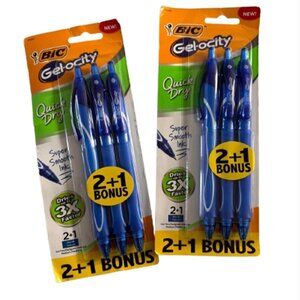 BIC Gelocity Quick Dry Blue Gel Pens, Medium Point, 6 Count, Pack of 2
